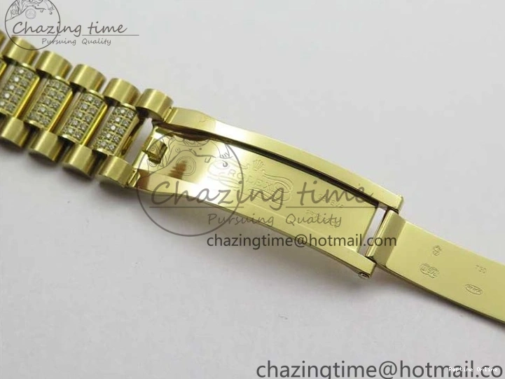 0212 DailyWear Day-Date 36mm 128235 YG Crystal BP Best Edition Silver Crystal Marker Dial on YG President Bracelet A 2676